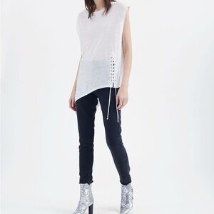 IRO White Karami Asymmetrical Lace Up Slub Linen Tank